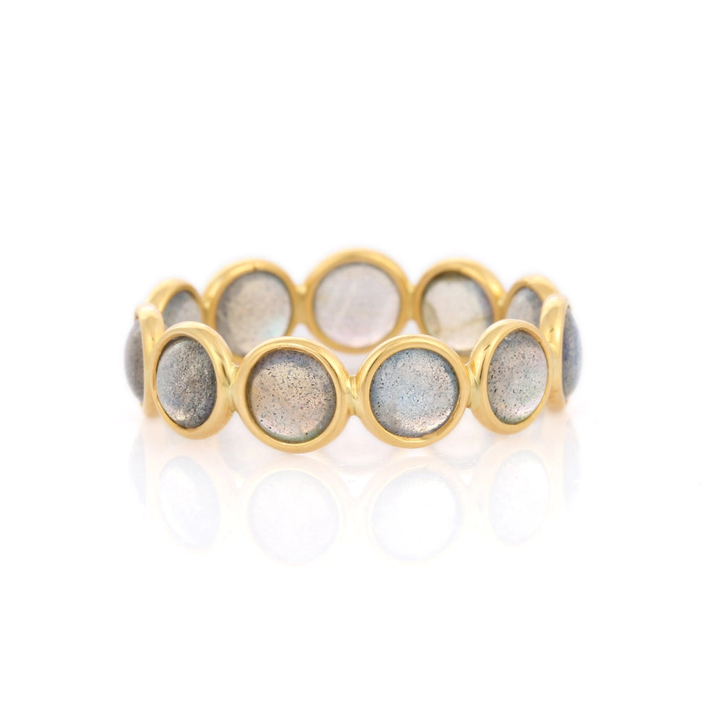 Handmade Jewelry Round Labradorite 18K Solid Yellow Full Eternity Band Ring