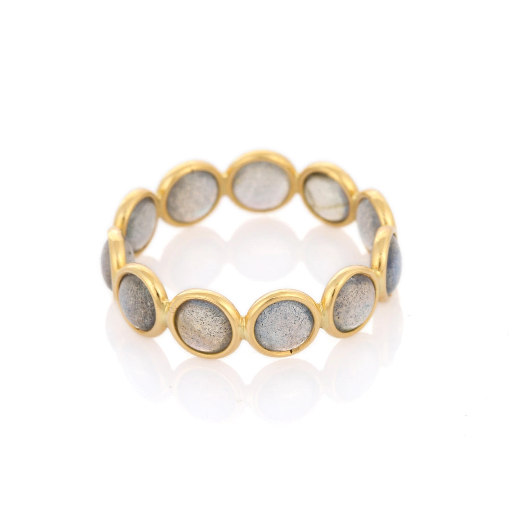 Handmade Jewelry Round Labradorite 18K Solid Yellow Full Eternity Band Ring