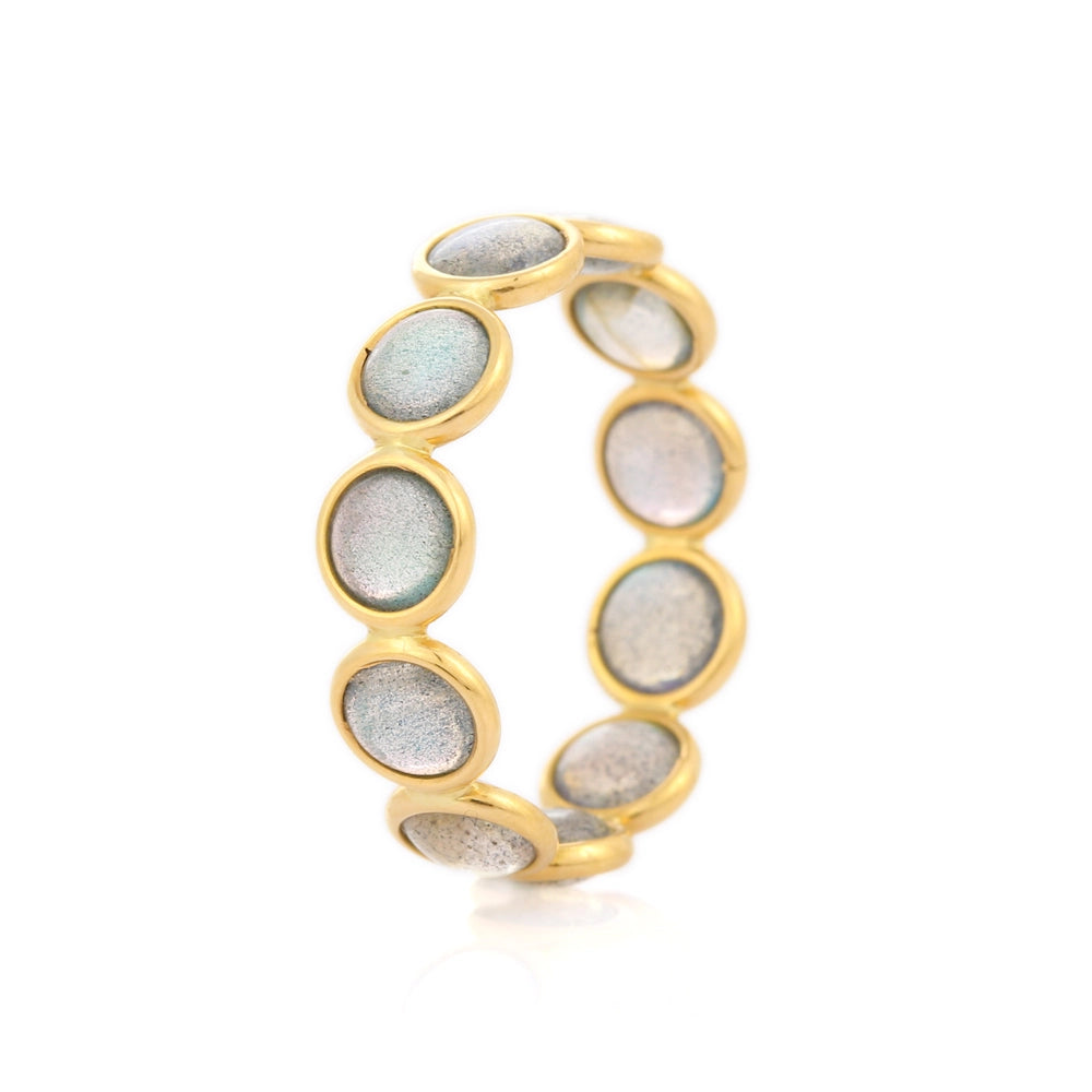 Handmade Jewelry Round Labradorite 18K Solid Yellow Full Eternity Band Ring