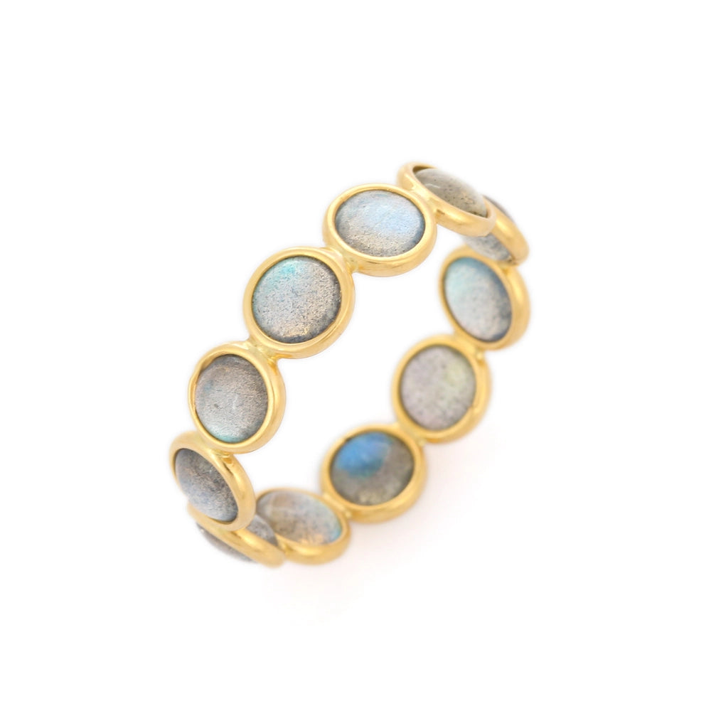 Handmade Jewelry Round Labradorite 18K Solid Yellow Full Eternity Band Ring