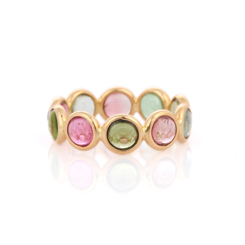 Fashion Jewelry Natural Round Tourmaline 18K Solid Yellow Gold Eternity Band Ring