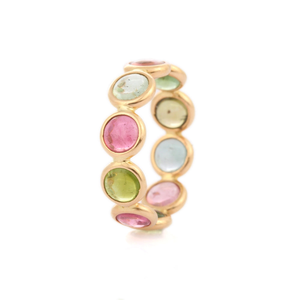 Fashion Jewelry Natural Round Tourmaline 18K Solid Yellow Gold Eternity Band Ring