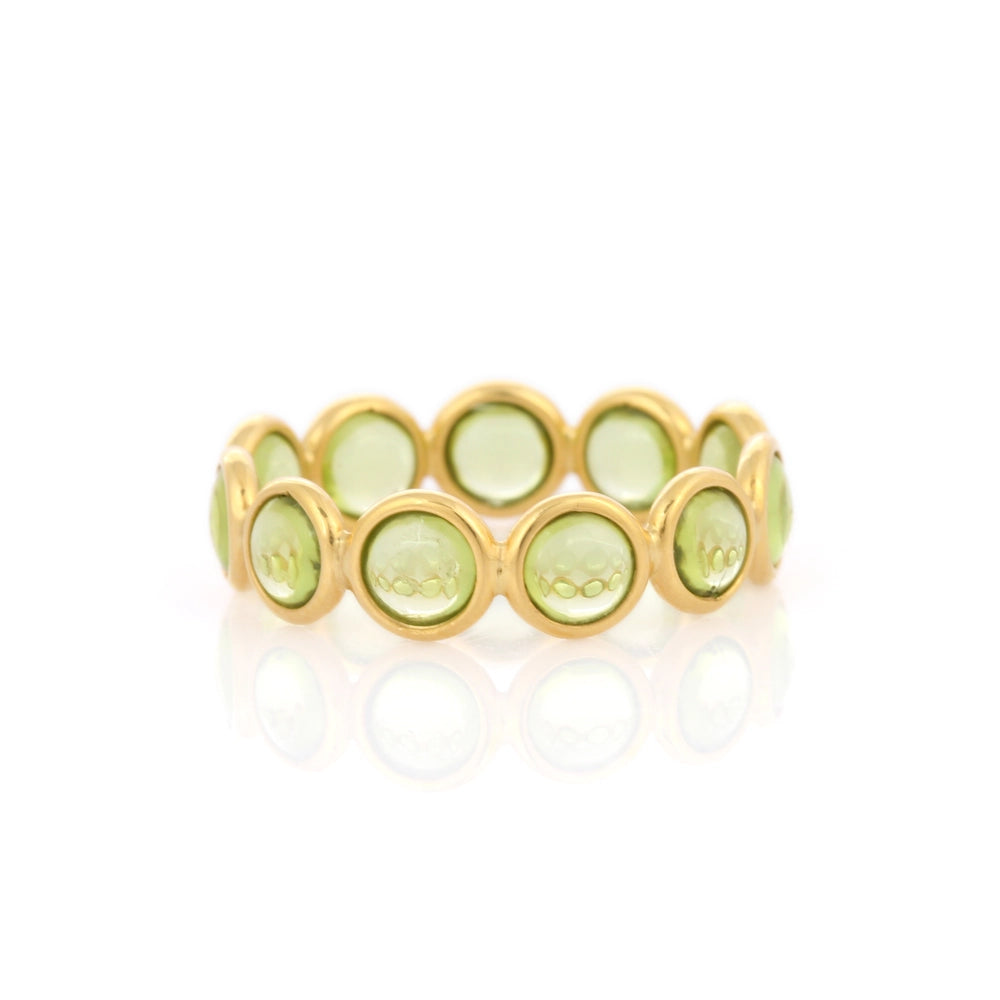 Fine Jewelry 18K Solid Yellow Gold Natural Peridot Full Eternity Band Ring