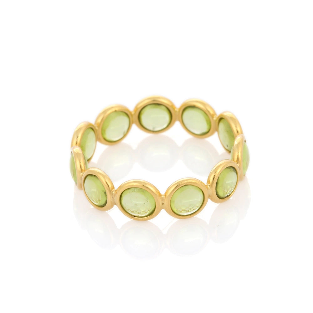 Fine Jewelry 18K Solid Yellow Gold Natural Peridot Full Eternity Band Ring