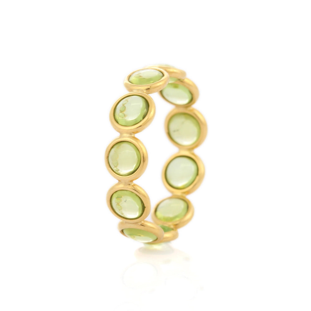 Fine Jewelry 18K Solid Yellow Gold Natural Peridot Full Eternity Band Ring