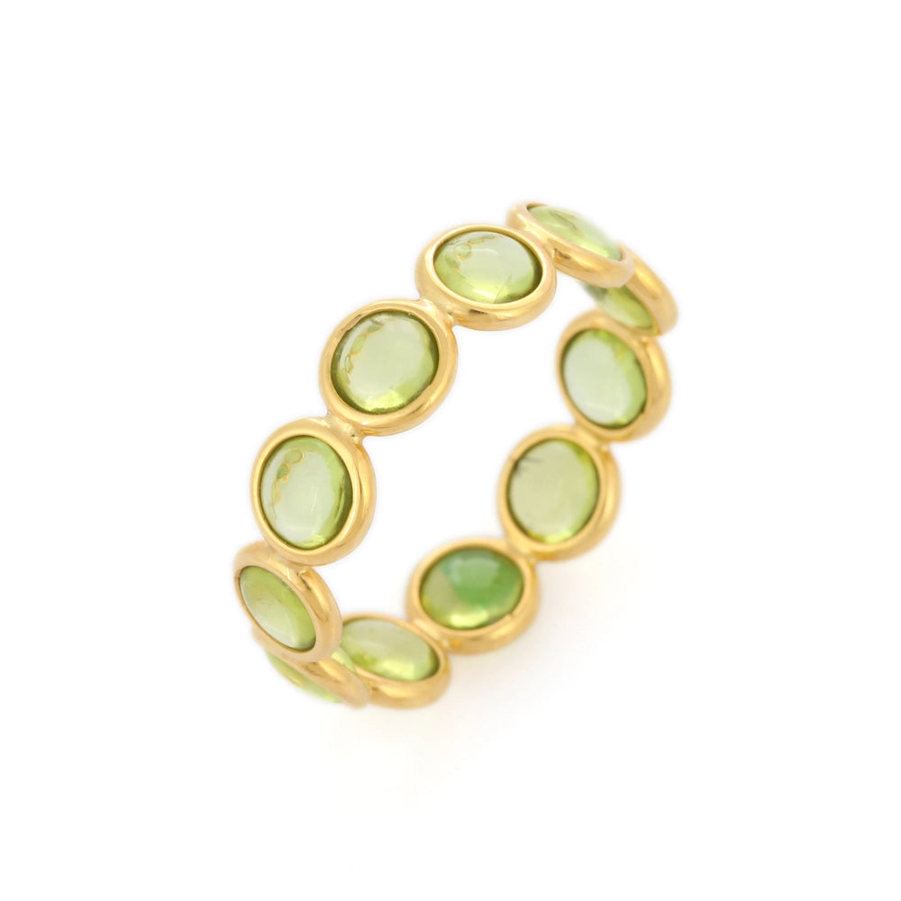 Fine Jewelry 18K Solid Yellow Gold Natural Peridot Full Eternity Band Ring