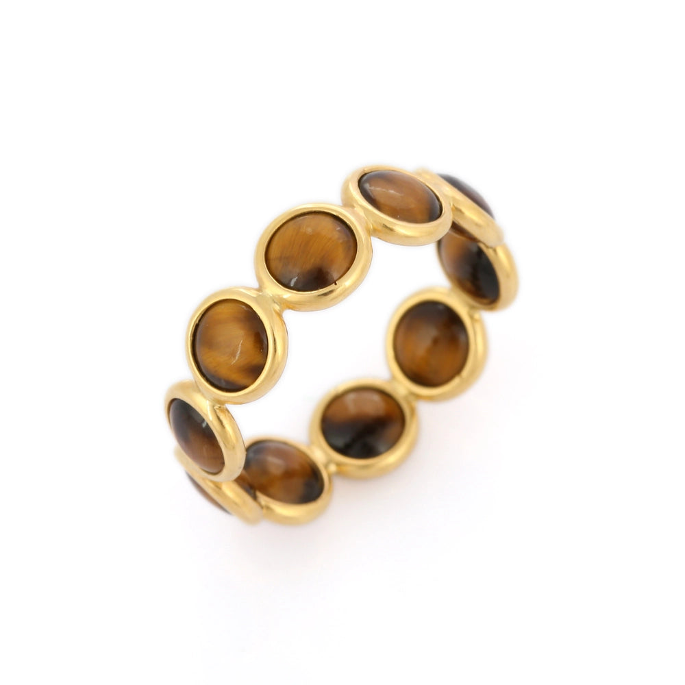 Best Selling Product 18K Yellow Gold Tiger Eye Full Eternity Band Promise Ring