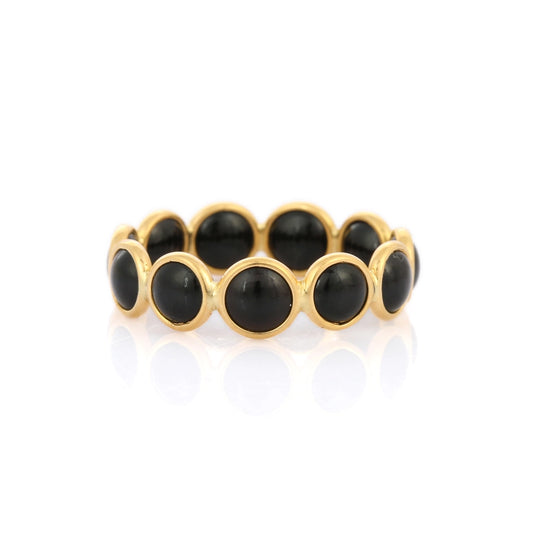 Handcrafted Jewelry Natural Black Onyx 18K Solid Gold Full Eternity Band Ring