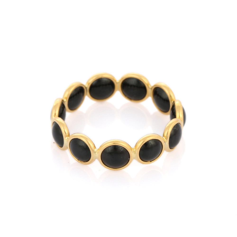 Handcrafted Jewelry Natural Black Onyx 18K Solid Gold Full Eternity Band Ring