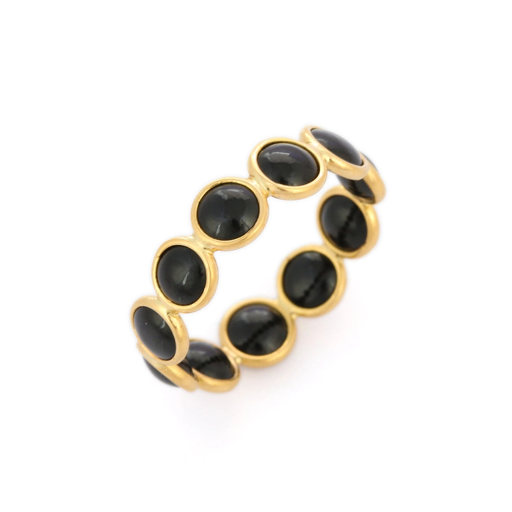 Handcrafted Jewelry Natural Black Onyx 18K Solid Gold Full Eternity Band Ring