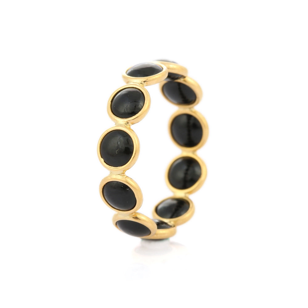 Handcrafted Jewelry Natural Black Onyx 18K Solid Gold Full Eternity Band Ring