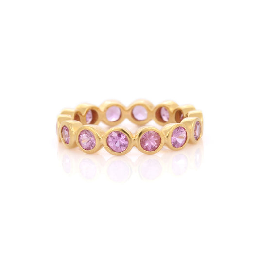 Best Selling Products 18K Solid Yellow Gold Natural Pink Sapphire Eternity Band Ring