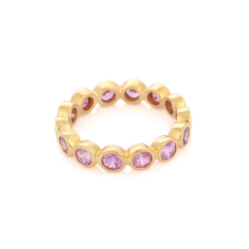 Best Selling Products 18K Solid Yellow Gold Natural Pink Sapphire Eternity Band Ring