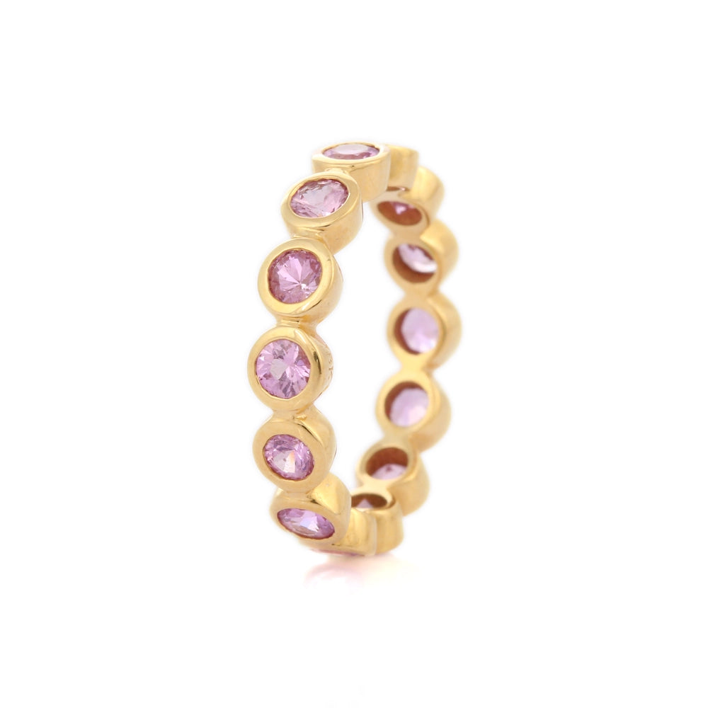 Best Selling Products 18K Solid Yellow Gold Natural Pink Sapphire Eternity Band Ring