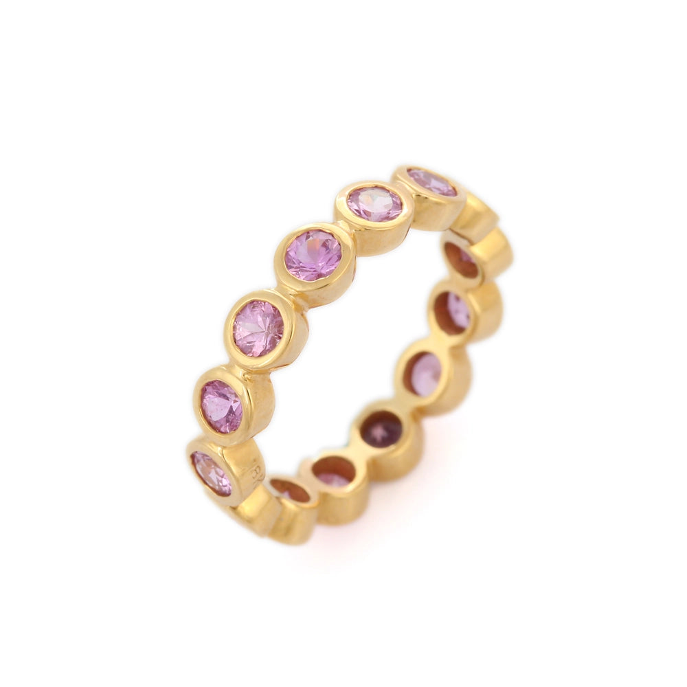 Best Selling Products 18K Solid Yellow Gold Natural Pink Sapphire Eternity Band Ring