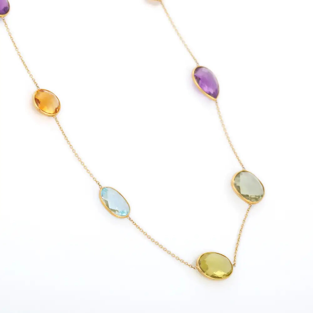 Trending Jewelry Semi Precious Gemstone Natural Multi Stone 18K Yellow Gold Rainbow Necklace