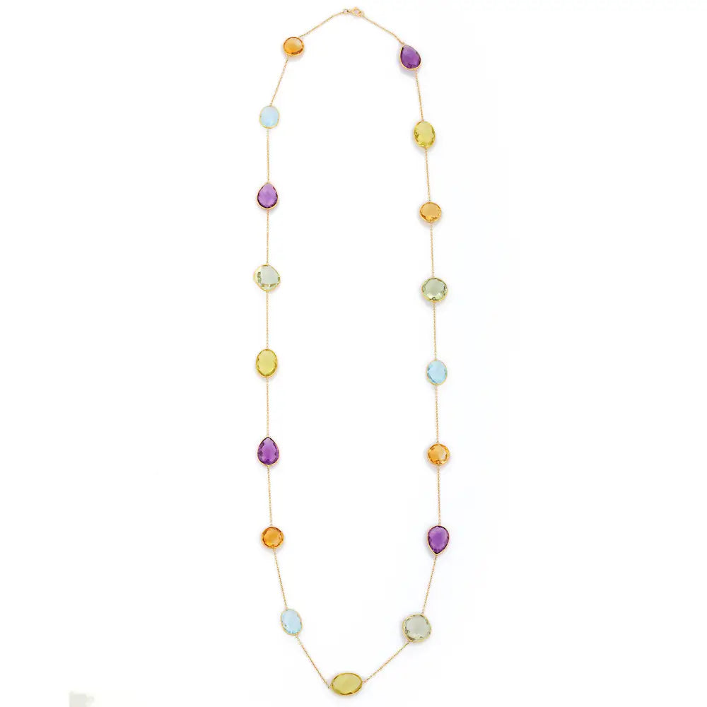 Trending Jewelry Semi Precious Gemstone Natural Multi Stone 18K Yellow Gold Rainbow Necklace