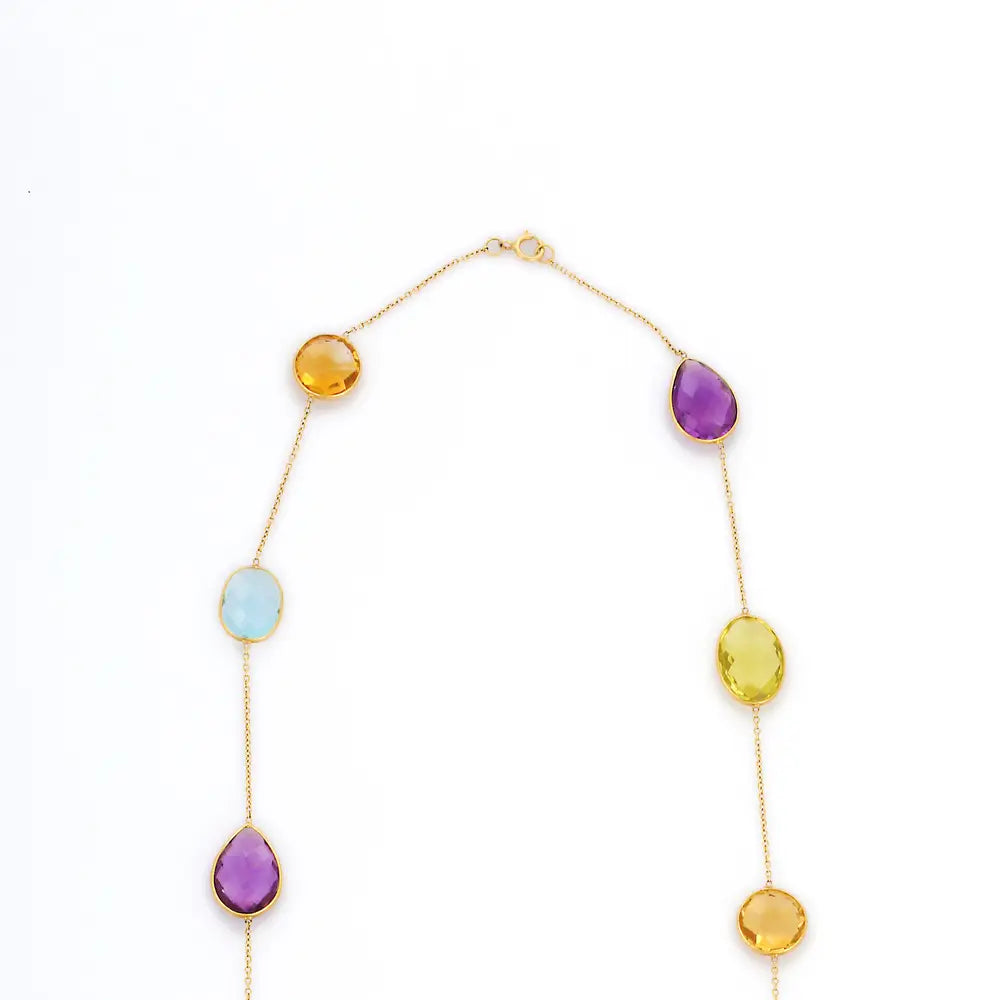 Trending Jewelry Semi Precious Gemstone Natural Multi Stone 18K Yellow Gold Rainbow Necklace