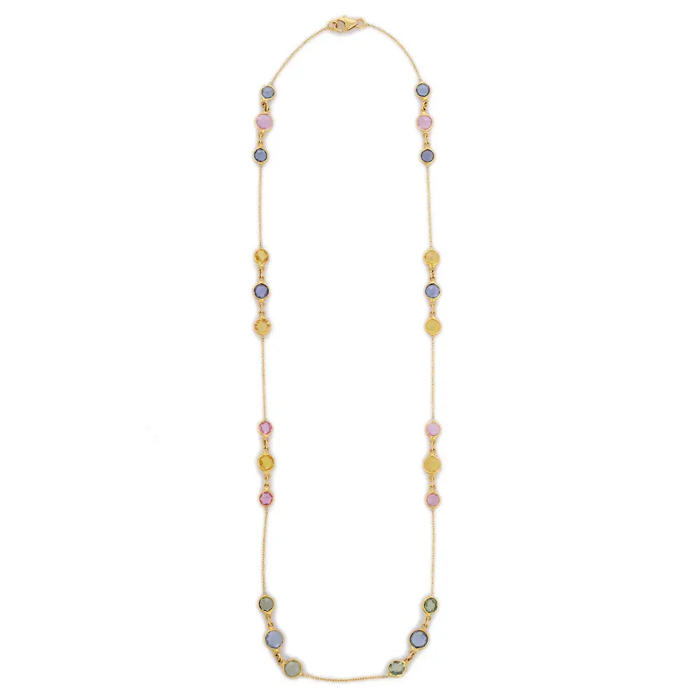 Fine Jewelry Designer 18K Solid Yellow Gold Natural Precious Multi Sapphire Long Chain Necklace For Women