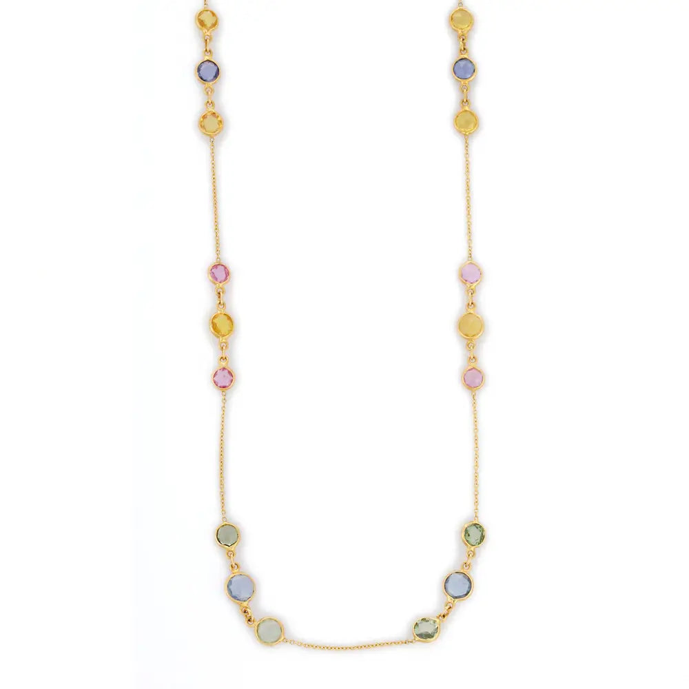 Fine Jewelry Designer 18K Solid Yellow Gold Natural Precious Multi Sapphire Long Chain Necklace For Women