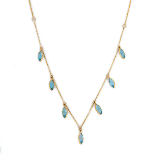 Handmade Jewelry Natural Blue Topaz 18K Fine Yellow Gold Charm Necklace