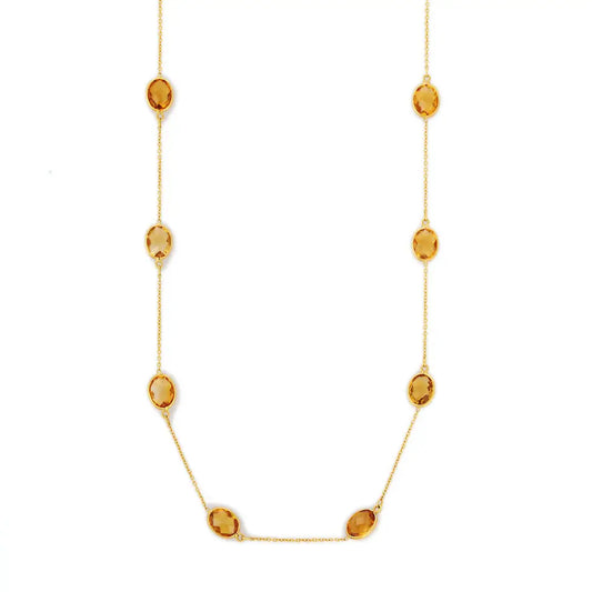 Custom Jewelry Natural Citrine 18K Solid Yellow Gold Dainty Chain Necklace