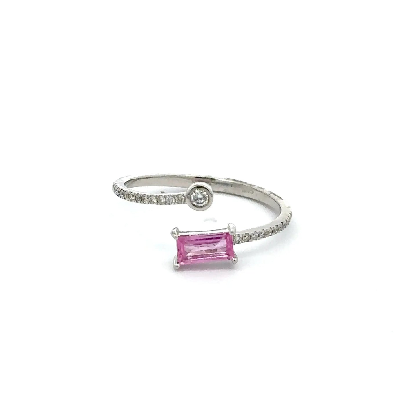 Natural Pink Sapphire & Diamond 14K White Gold Minimal Open Band Ring