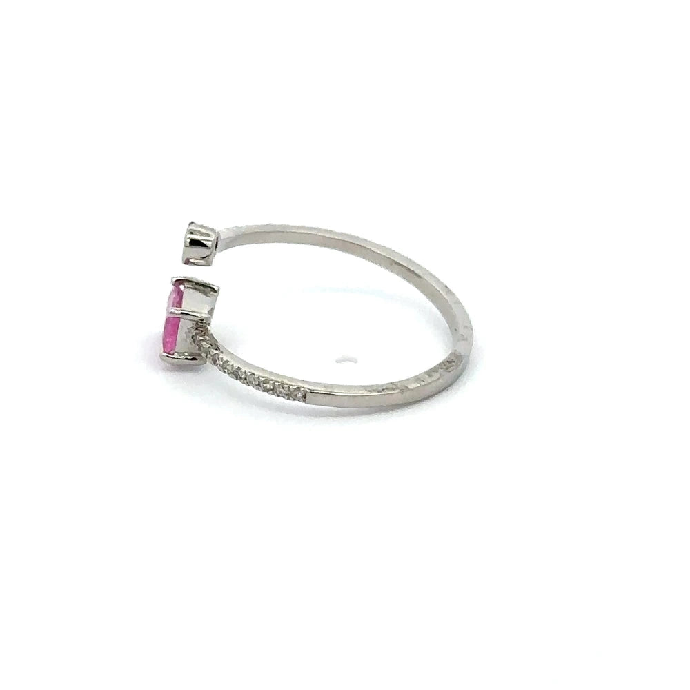 Natural Pink Sapphire & Diamond 14K White Gold Minimal Open Band Ring