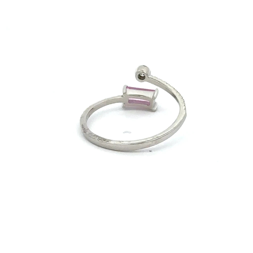 Natural Pink Sapphire & Diamond 14K White Gold Minimal Open Band Ring