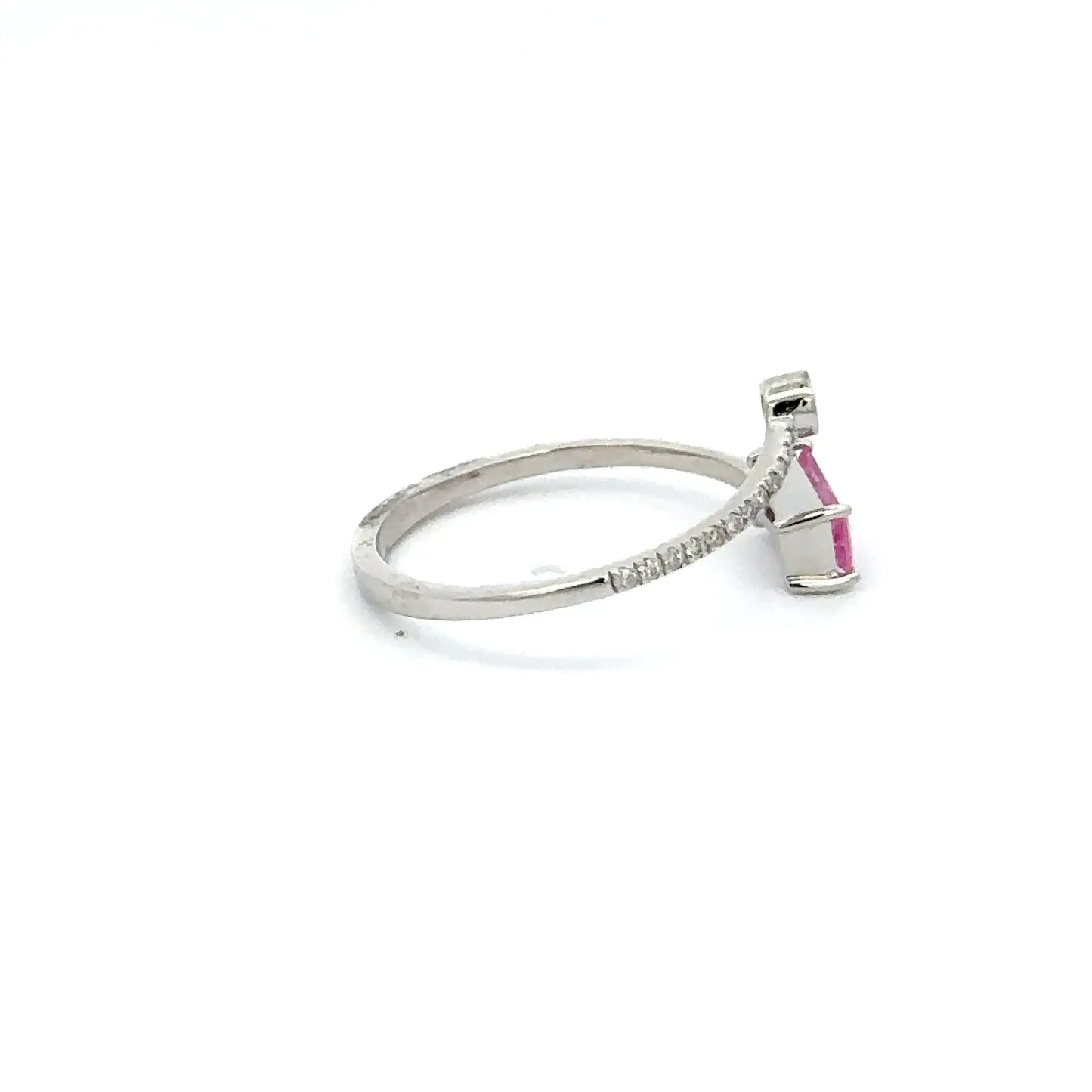 Natural Pink Sapphire & Diamond 14K White Gold Minimal Open Band Ring