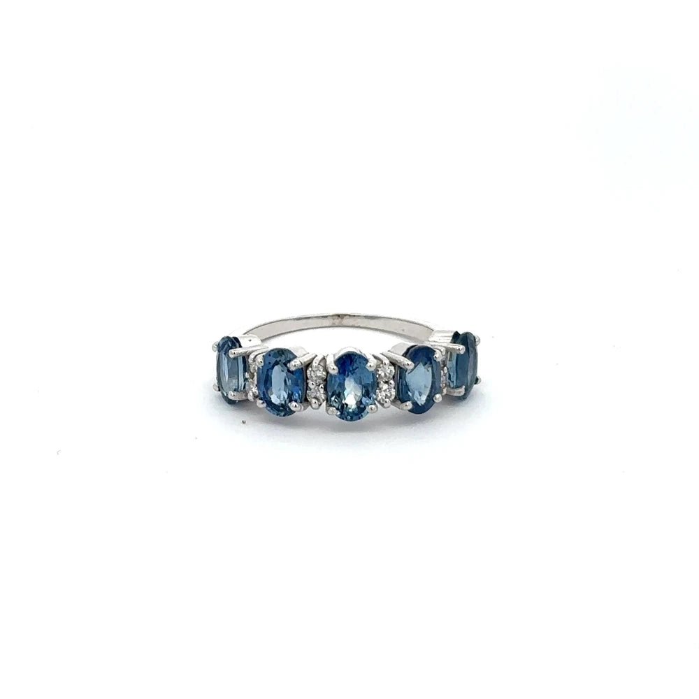 Handmade Jewelry 14K Solid White Gold Natural Blue Sapphire & Diamond Half Eternity Band Ring