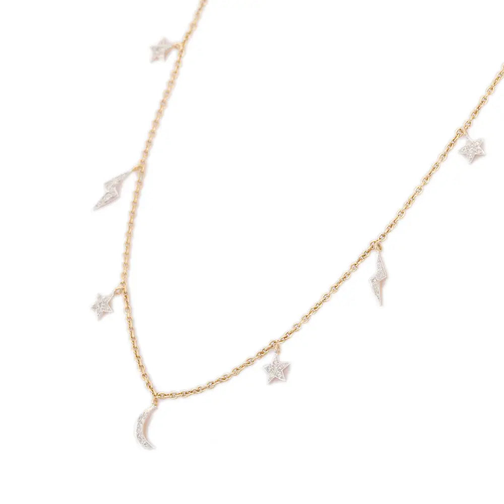 Handmade Jewelry Natural Diamond 18K Solid Yellow Gold Moon And Star Necklace