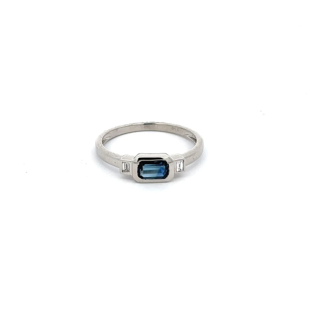 Handcrafted Natural Blue Sapphire & Diamond 18K Solid White Gold Dianty Stackable Ring