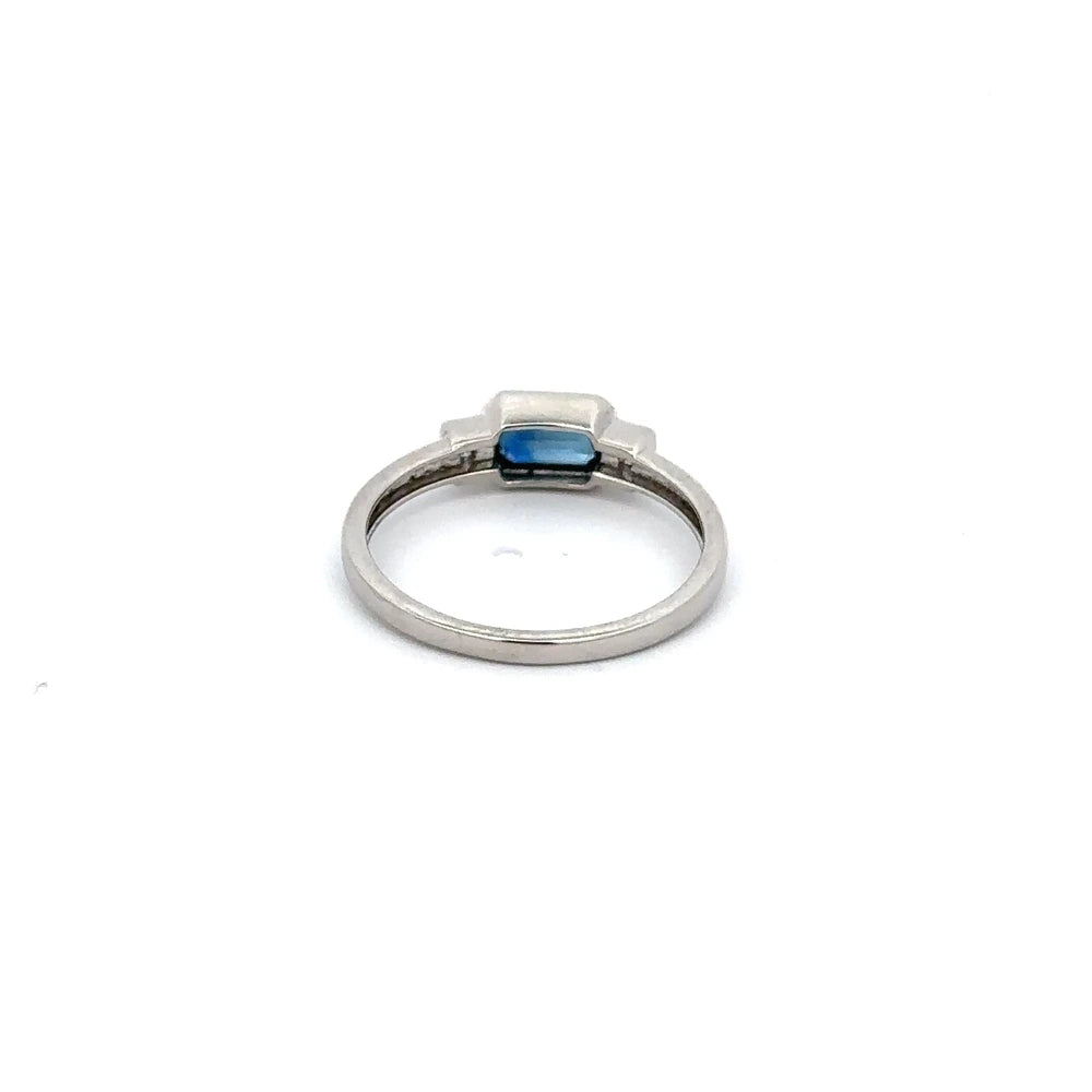 Handcrafted Natural Blue Sapphire & Diamond 18K Solid White Gold Dianty Stackable Ring