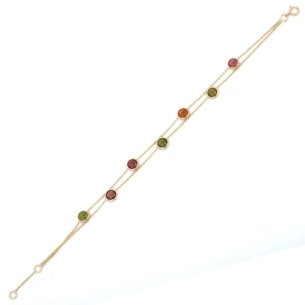 Customization Jewelry Natural Multi Tourmaline Double Layer 18K Fine Yellow Gold Bracelet