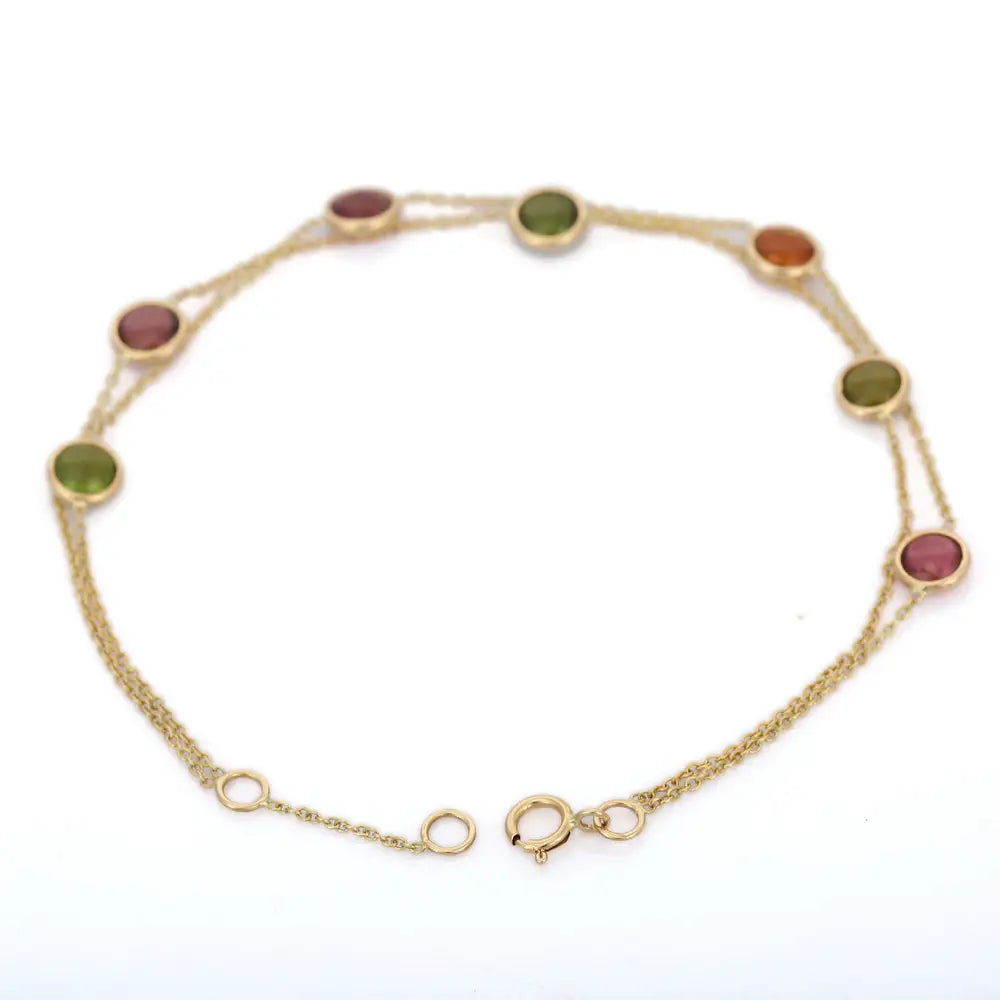 Customization Jewelry Natural Multi Tourmaline Double Layer 18K Fine Yellow Gold Bracelet