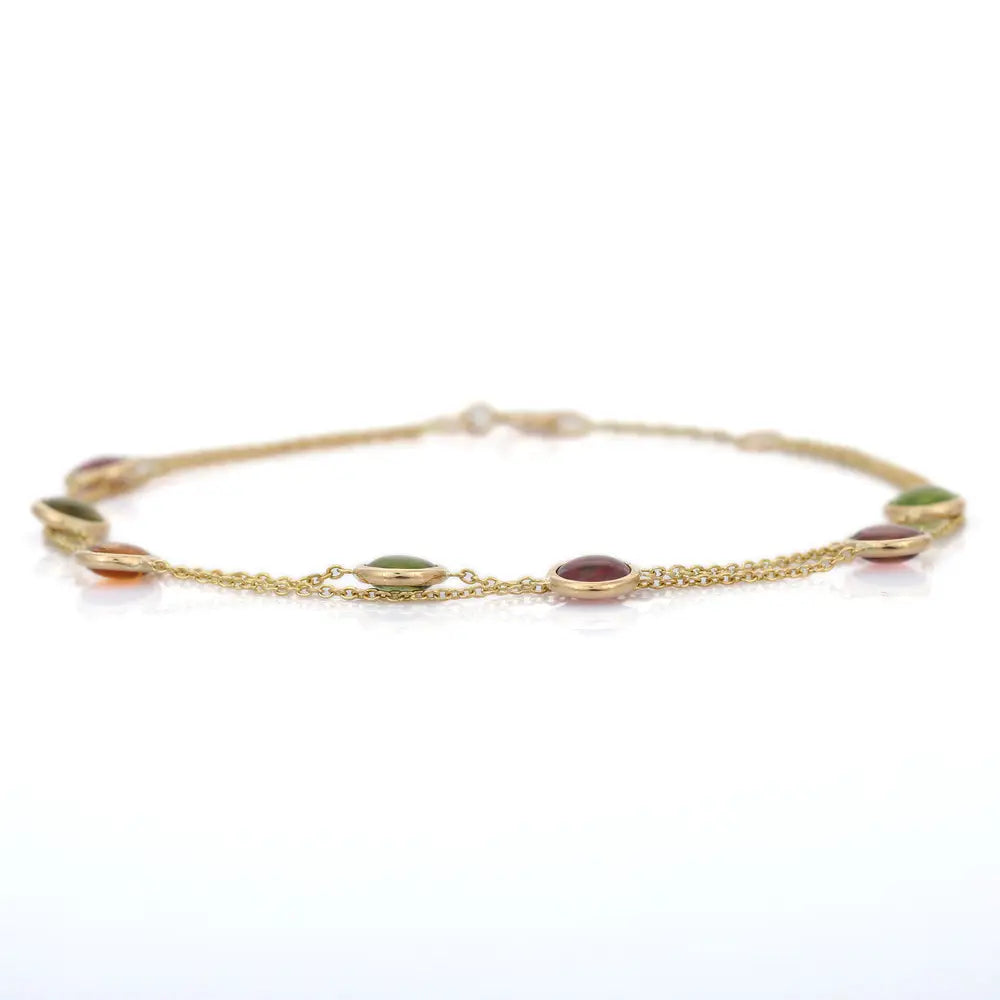 Customization Jewelry Natural Multi Tourmaline Double Layer 18K Fine Yellow Gold Bracelet