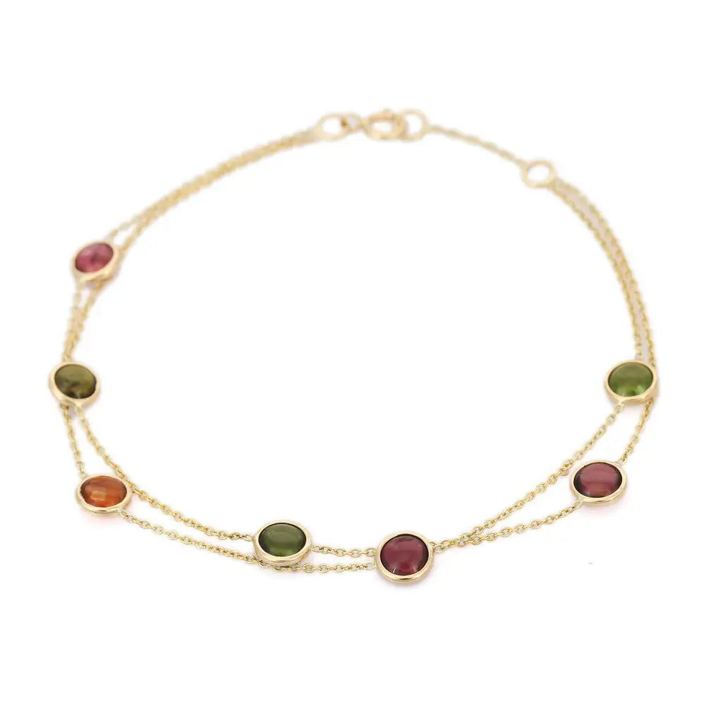 Customization Jewelry Natural Multi Tourmaline Double Layer 18K Fine Yellow Gold Bracelet