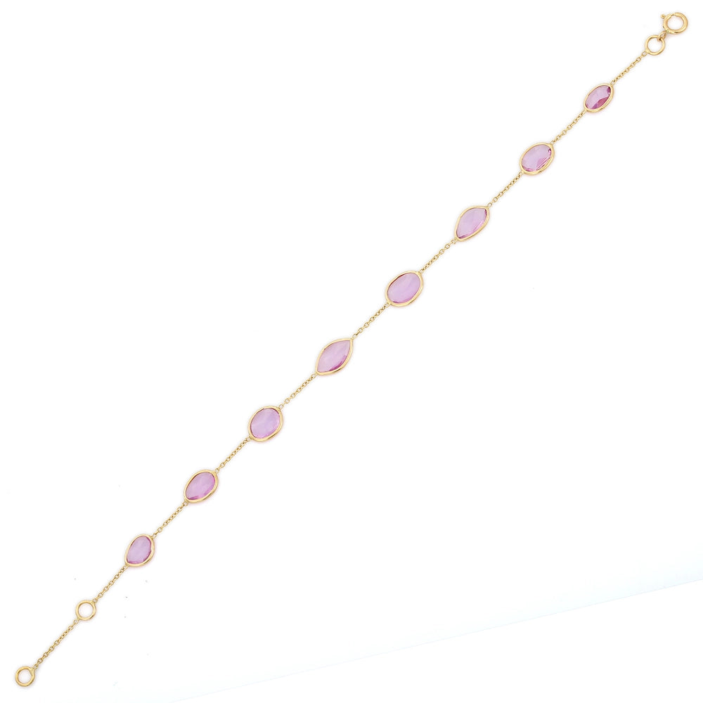 Classic Hot Selling Product Natural Uneven Pink Sapphire 18K Yellow Gold Link Chain Bracelet