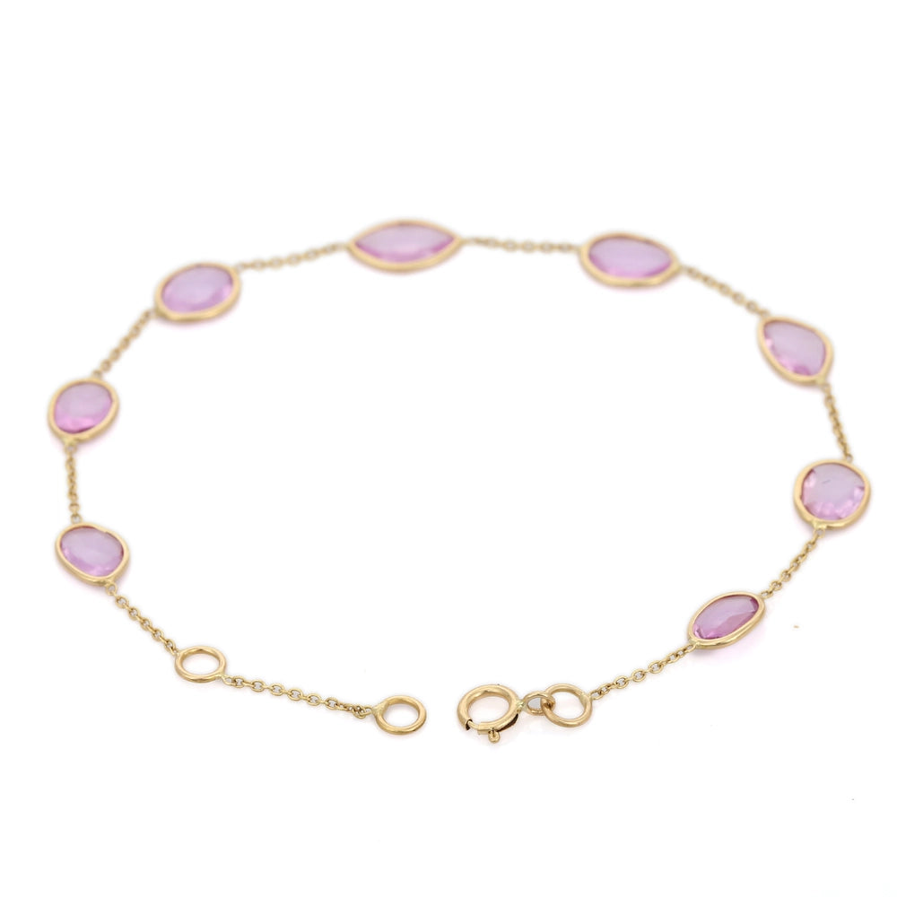 Classic Hot Selling Product Natural Uneven Pink Sapphire 18K Yellow Gold Link Chain Bracelet