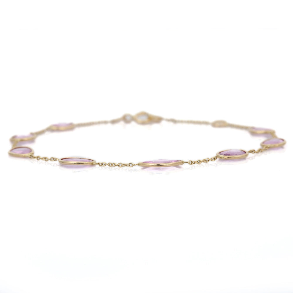 Classic Hot Selling Product Natural Uneven Pink Sapphire 18K Yellow Gold Link Chain Bracelet