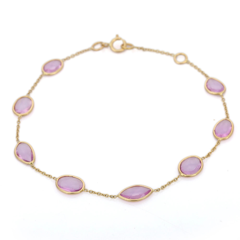 Classic Hot Selling Product Natural Uneven Pink Sapphire 18K Yellow Gold Link Chain Bracelet