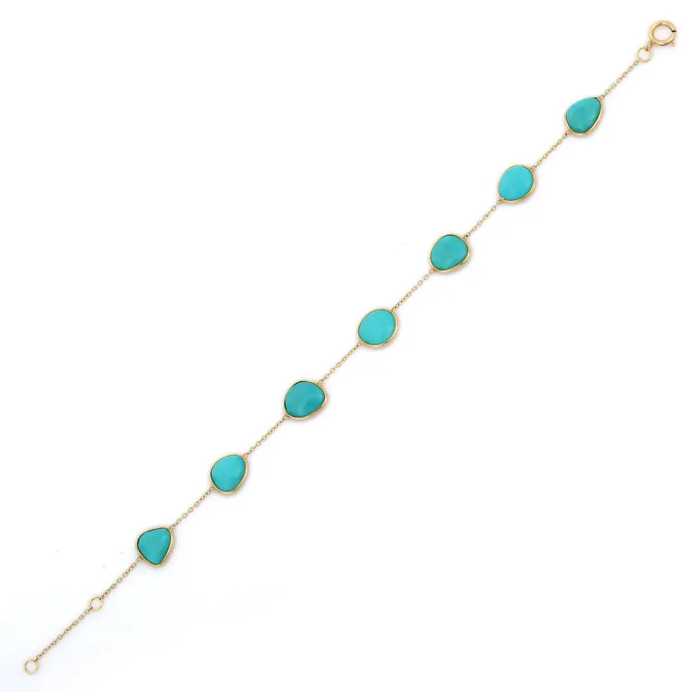 Classic Hot Selling Natural Uneven Shape Turquoise 18K Solid Yellow Gold Minimalist Bracelet