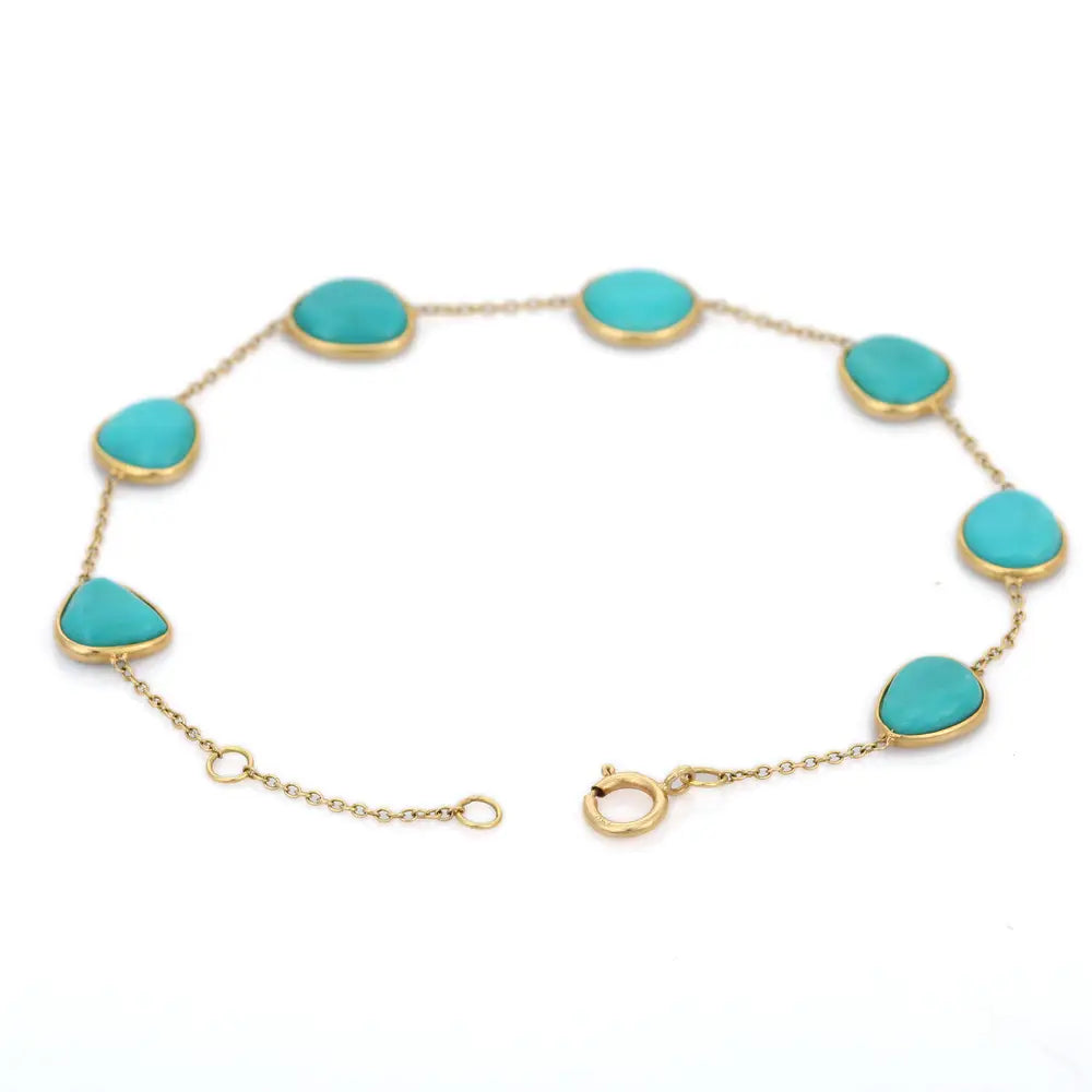 Classic Hot Selling Natural Uneven Shape Turquoise 18K Solid Yellow Gold Minimalist Bracelet