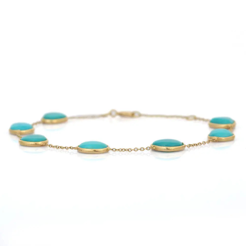 Classic Hot Selling Natural Uneven Shape Turquoise 18K Solid Yellow Gold Minimalist Bracelet