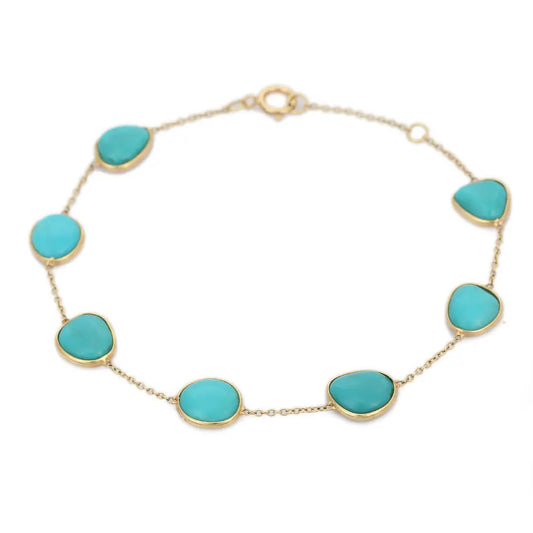 Classic Hot Selling Natural Uneven Shape Turquoise 18K Solid Yellow Gold Minimalist Bracelet