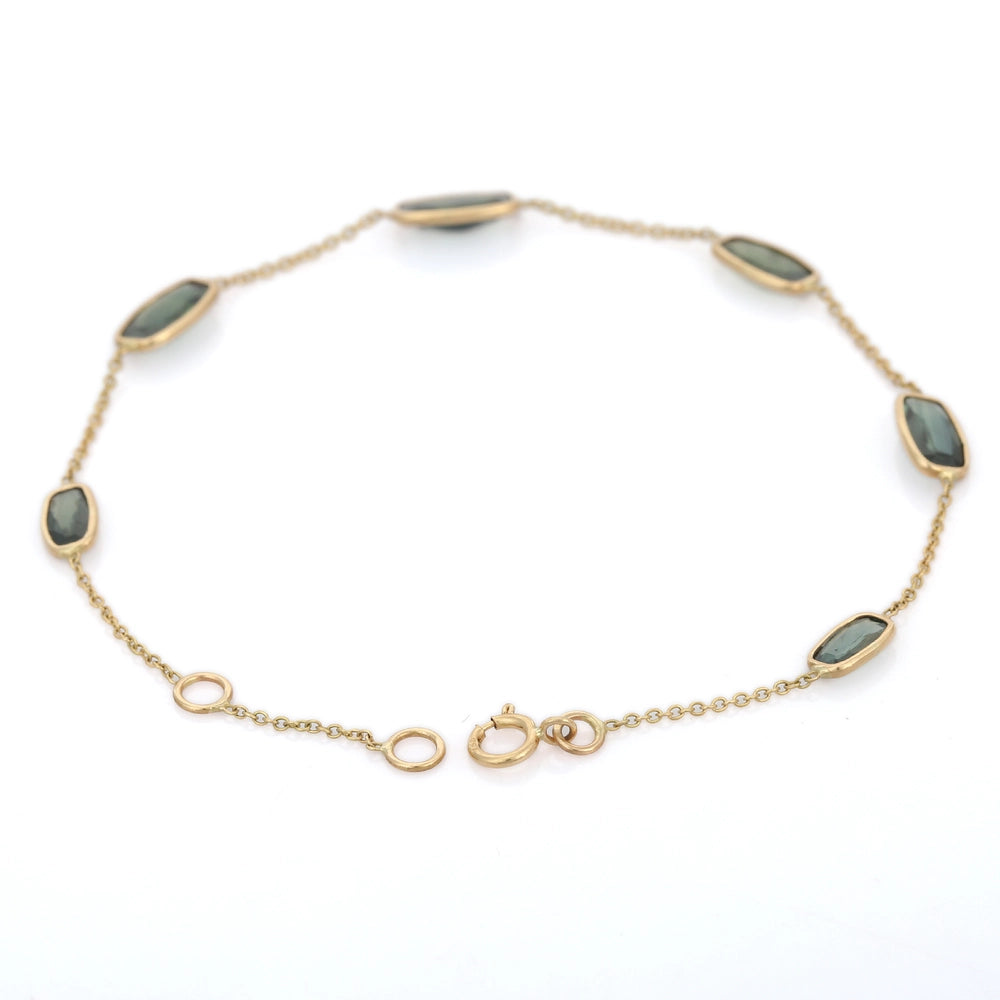 Natural Cushion Green Sapphire Gemstone 18K Solid Yellow Gold Adjustable Bracelet