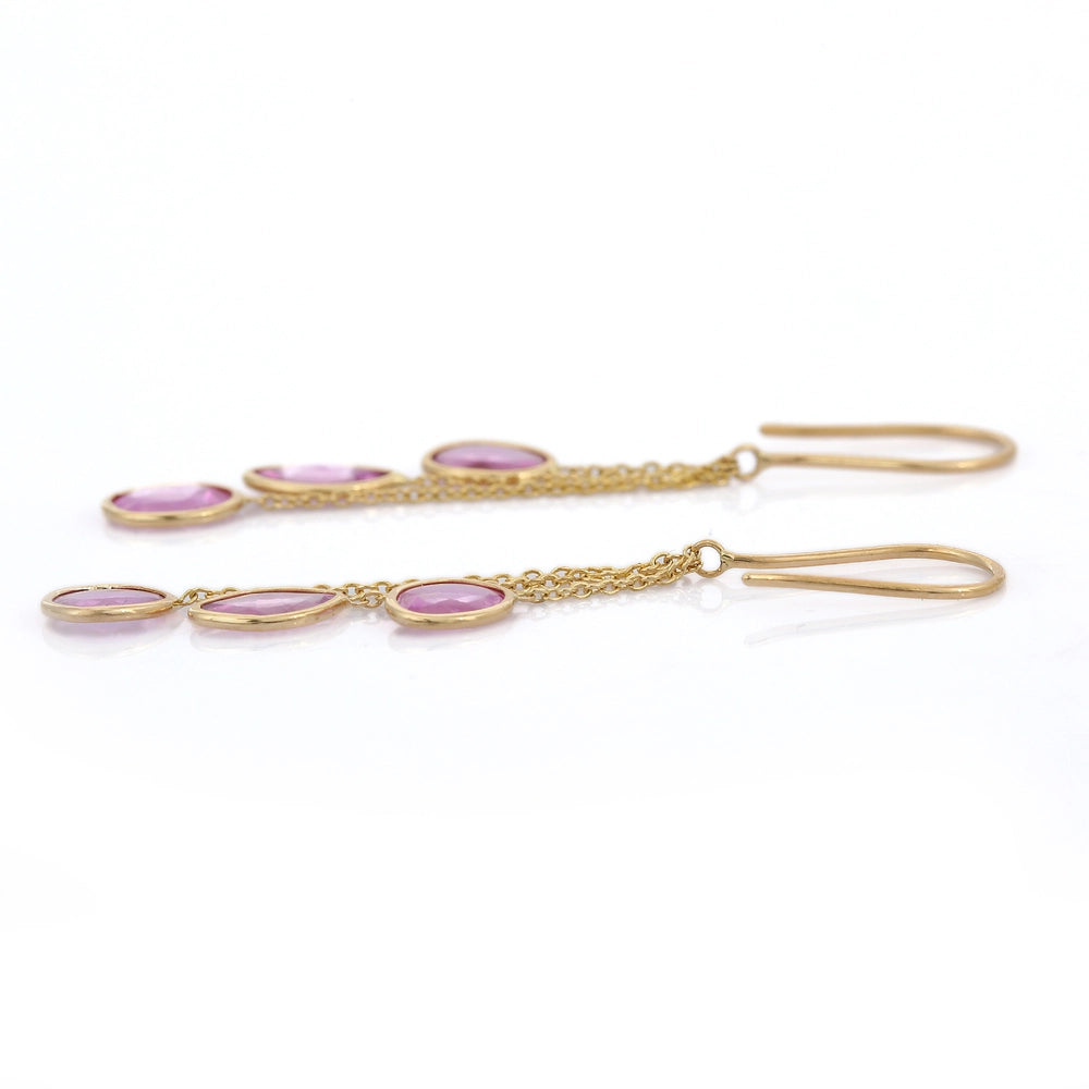 Simple & Elegant 18K Solid Yellow Gold Natural Pink Sapphire Dangle Earrings