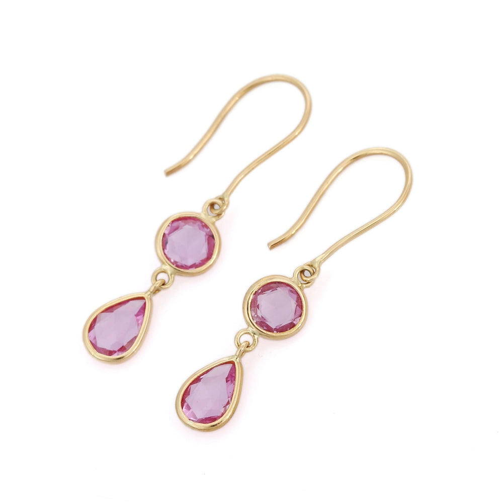 Customization Jewelry Natural Pink Sapphire 18K Fine Yellow Gold Minimal Drop Earrings