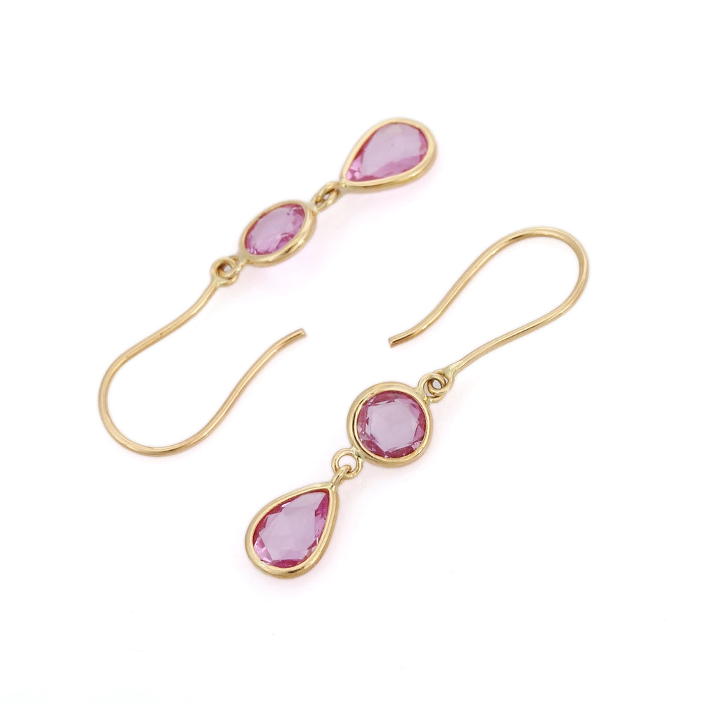 Customization Jewelry Natural Pink Sapphire 18K Fine Yellow Gold Minimal Drop Earrings